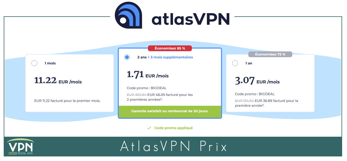 Illustration : AtlasVPN prix de juillet 2023