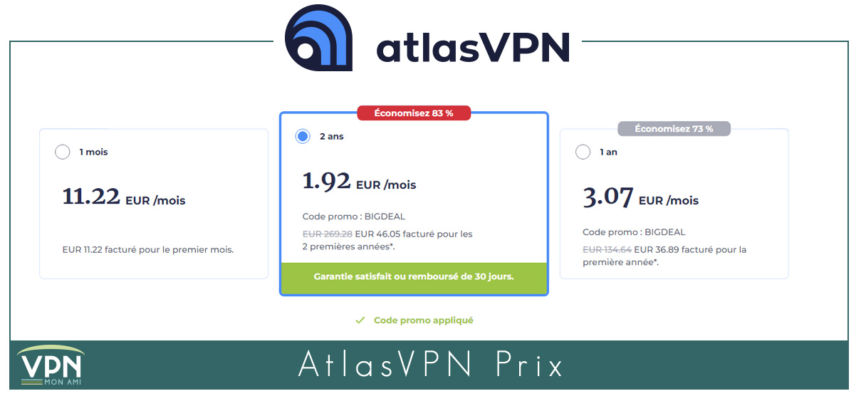 Illustration : Prix du VPN AtlasVPN en mai 2023