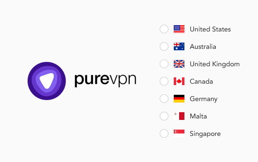 Illustration : Pays disponibles pour une IP dédiée statique chez PureVPN