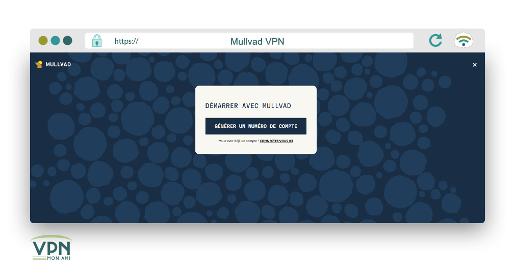 Illustration : création de compte anonyme chez Mullvad VPN