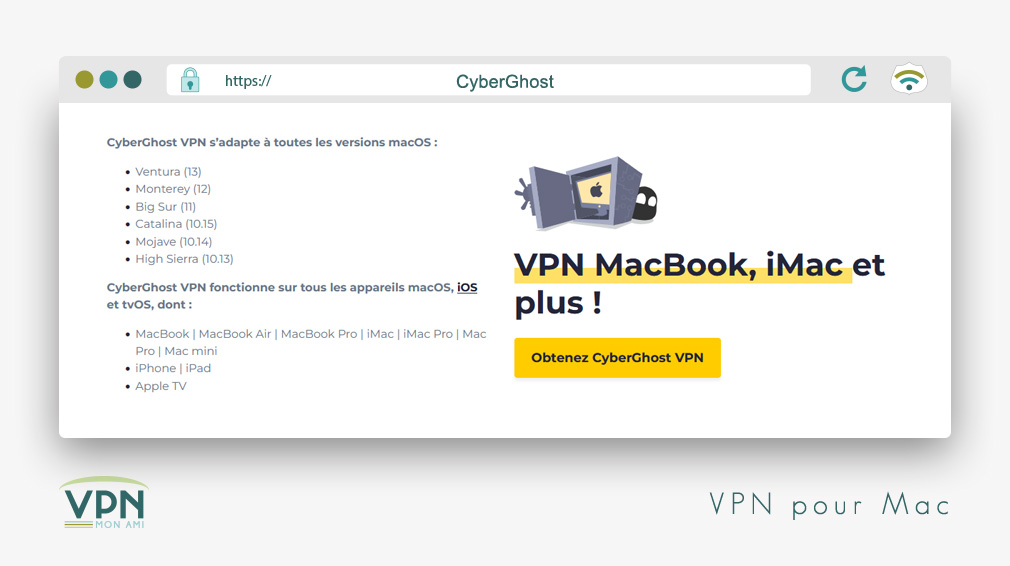 Illustration : CyberGhost VPN pour macBook, iMac