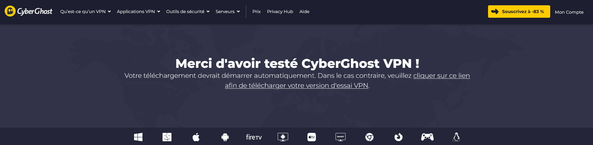 Illustration : téléchargement de l'application VPN gratuite de CyberGhost