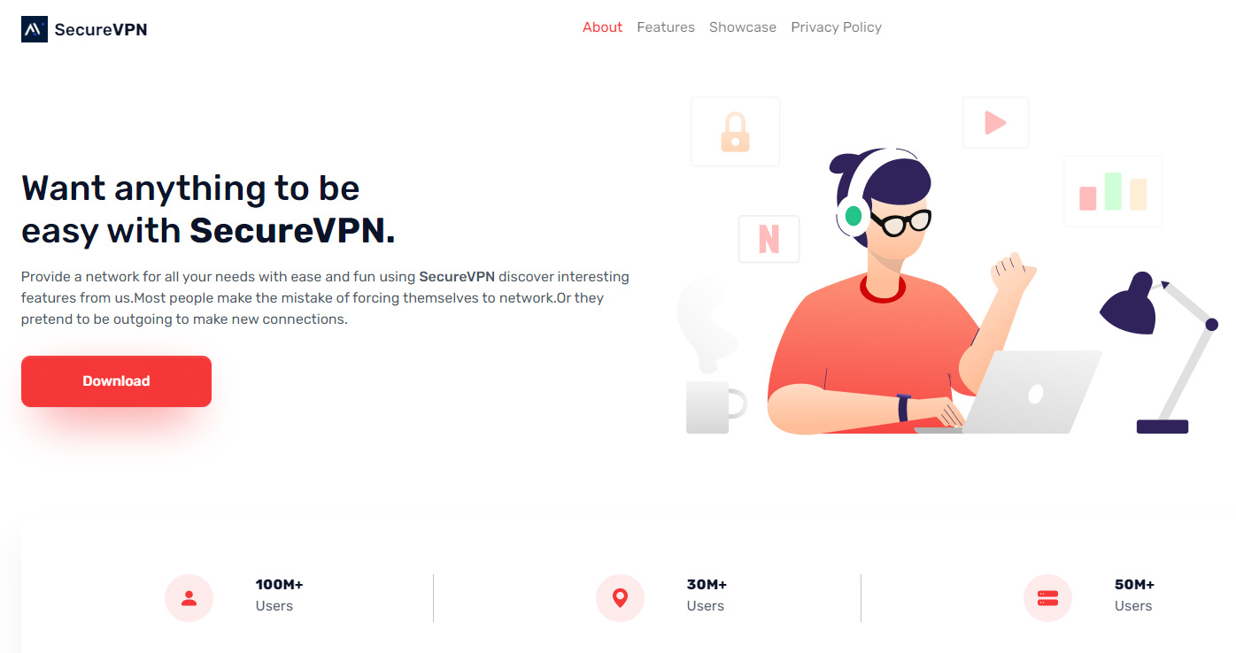 Illustration : Home du faux site de VPN gratuit Android The Secure VPN