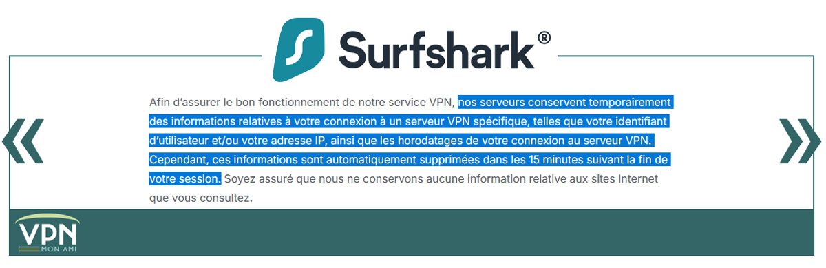 Information concernant l'horodatage chez Surfshark VPN