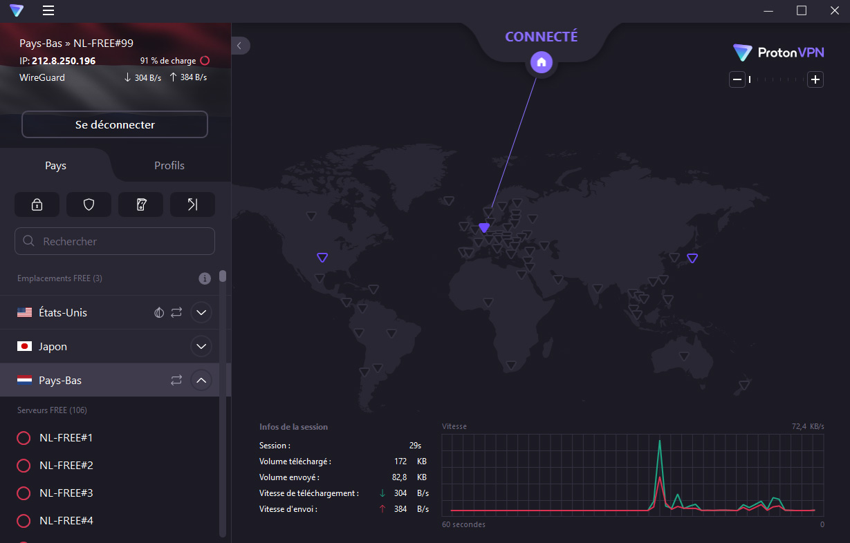 Illustration : Interface de ProtonVPN