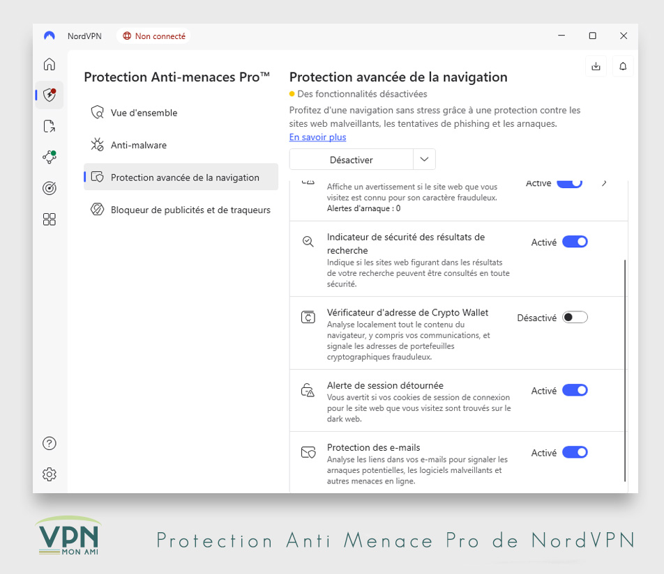 interface protection anti menace Pro de NordVPN