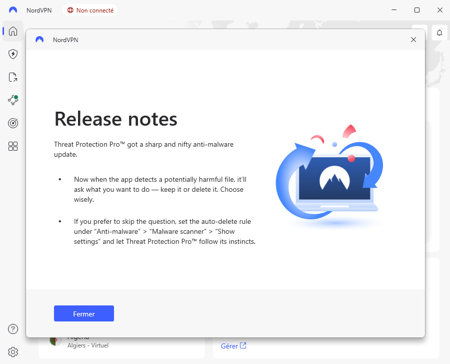 Illustration : Mise à jour De NordVPN sur Windows et de sa protection anti Menace