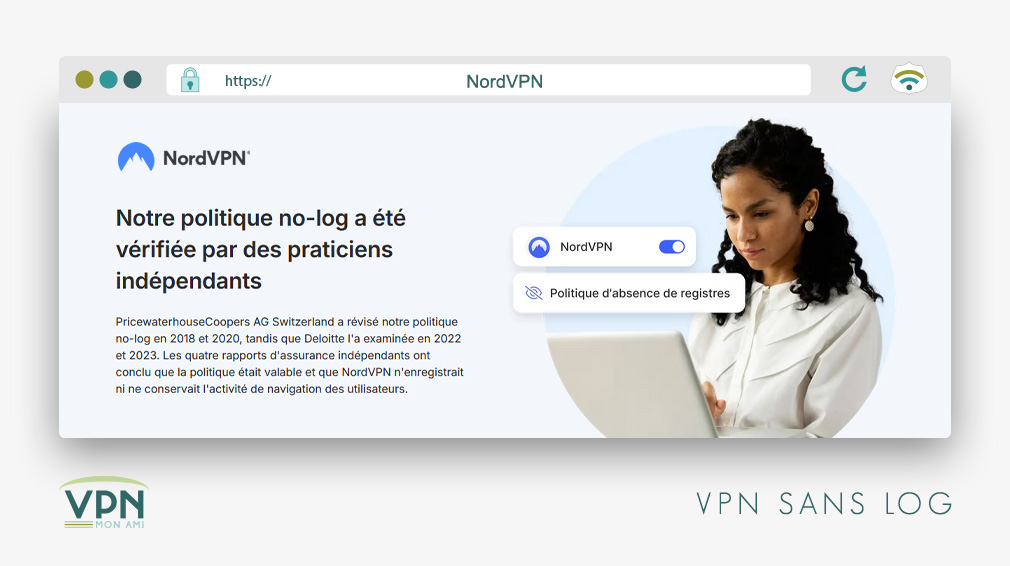 Illustration : NordVPN sans log ni enregistrement de données