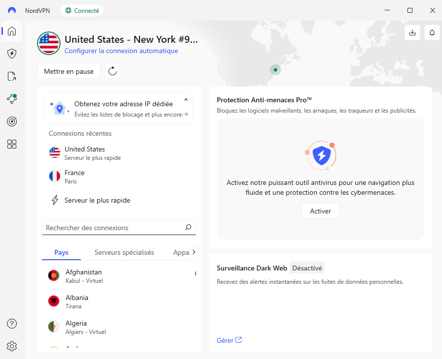 Illustration : Nouvelle interface de NordVPN