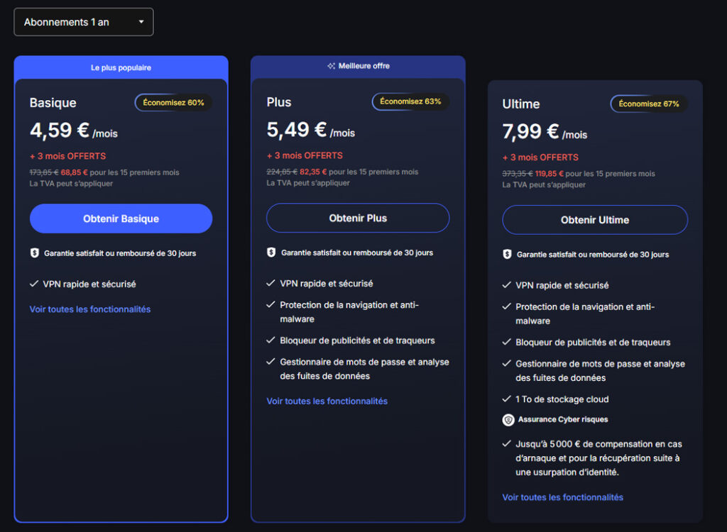 Illustration : prix des forfaits de NordVPN pour 1 an pour le Black Friday 2025