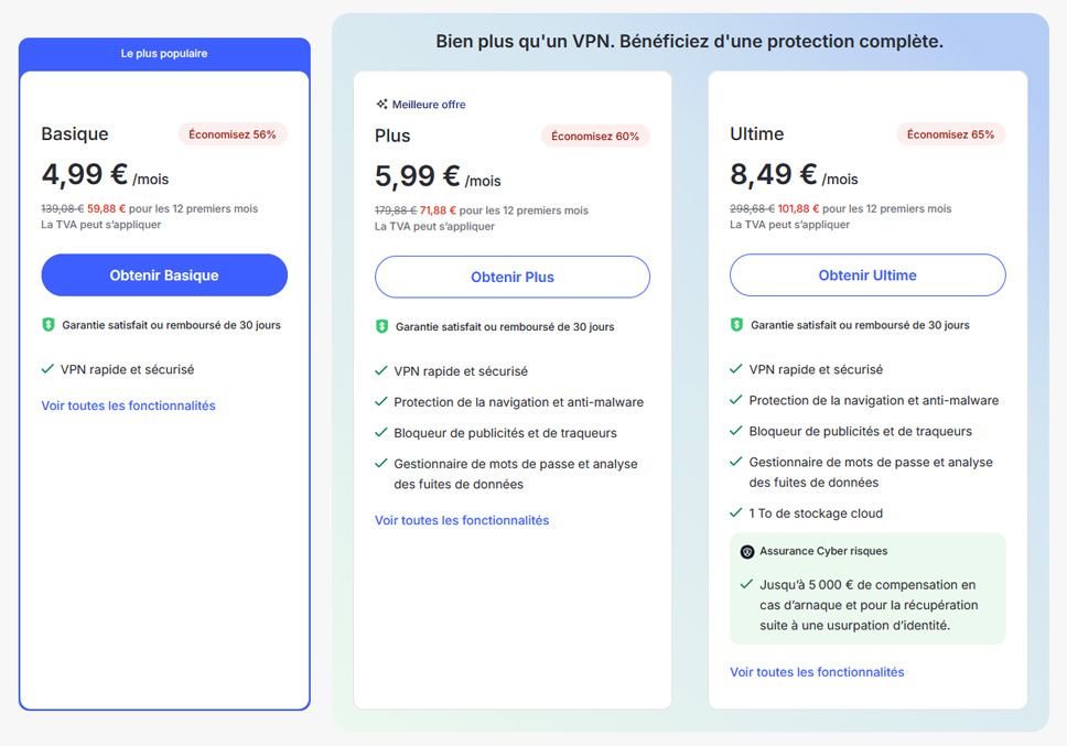 Illustration : prix des forfaits de NordVPN pour 1 an pour juillet aout 2025