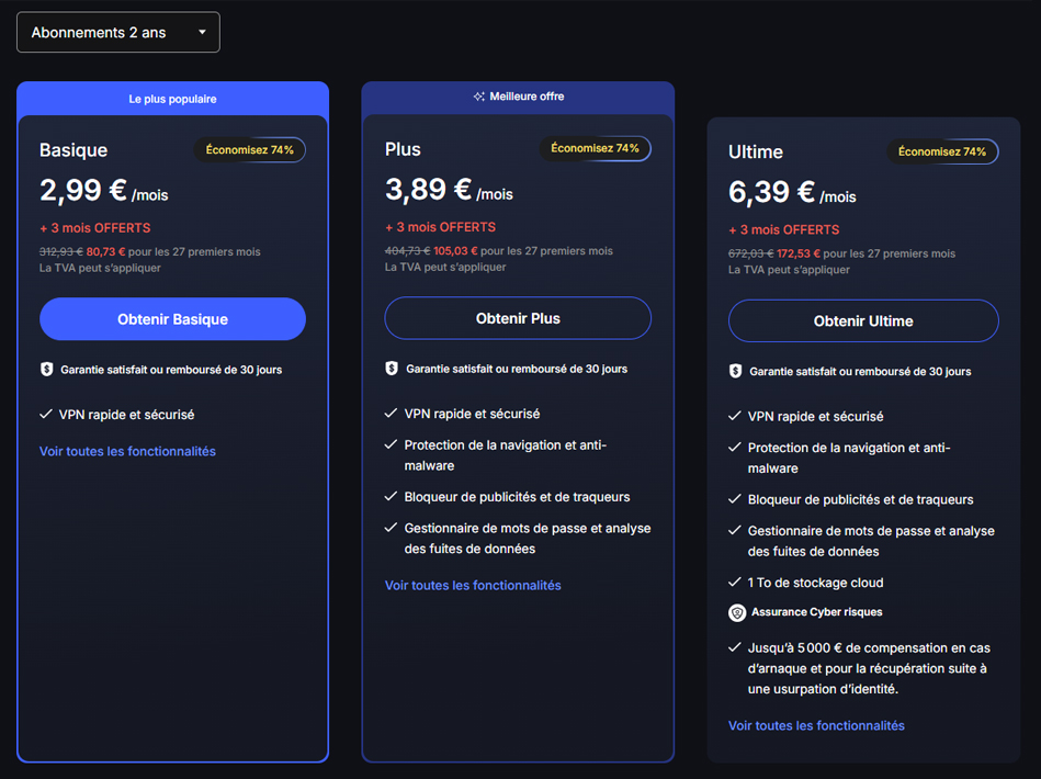 Illustration : prix des forfaits de NordVPN pour 2 ans pour le Black Friday 2025