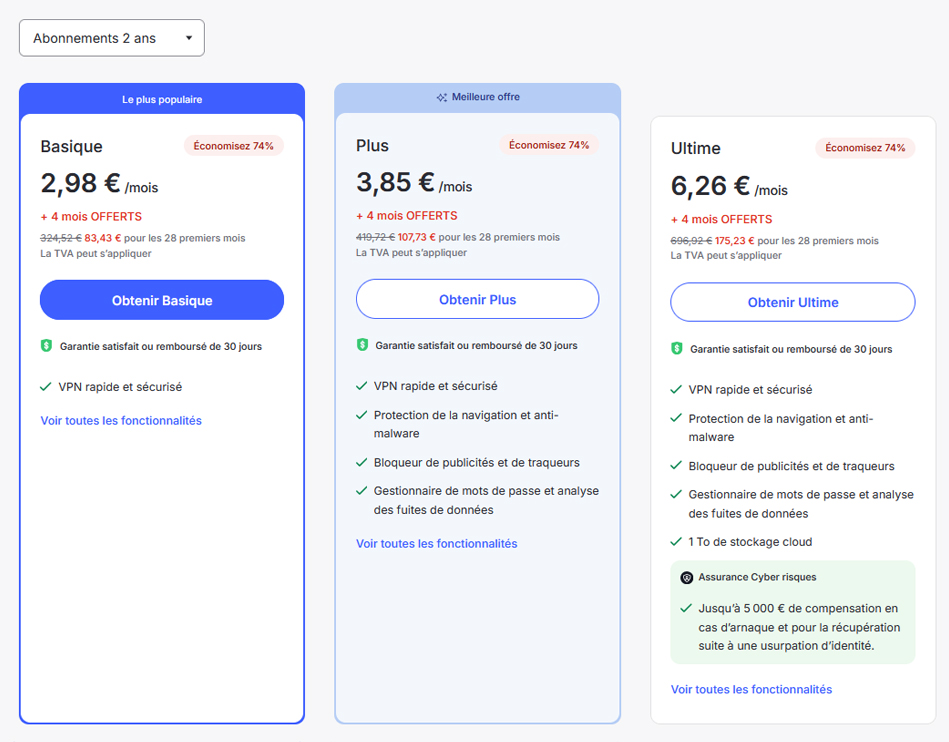 Illustration : prix des forfaits de NordVPN pour 2 ans pour les french days 2025