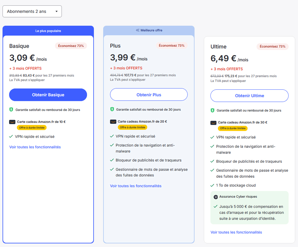 Illustration : prix des forfaits de NordVPN pour 2 ans pour la rentrée des classes 2025