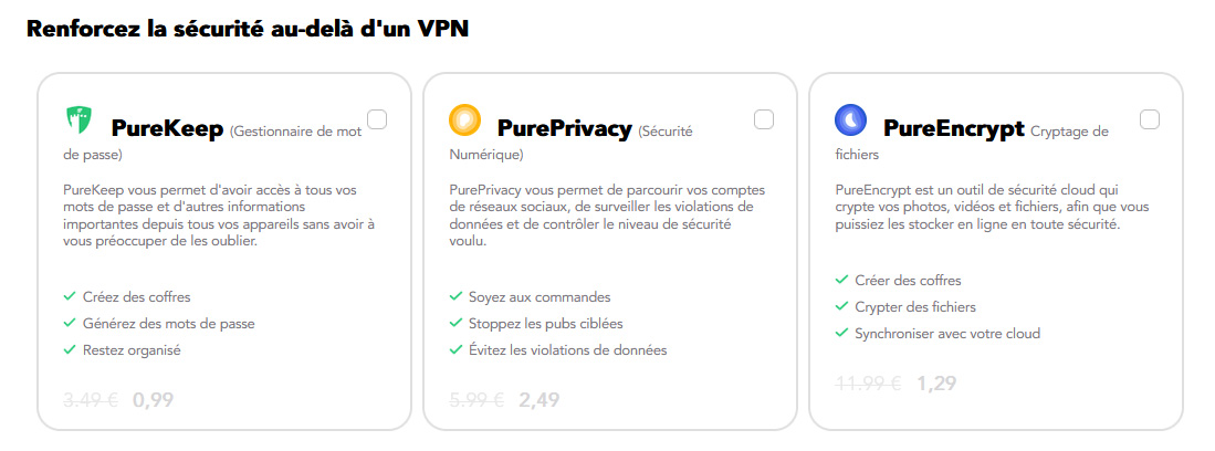 Illustration : Prix des autres outils de cybersecurité de PureVPN en 2023