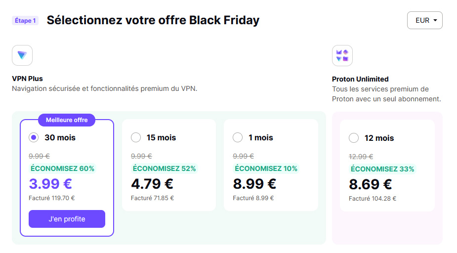 Illustration : prix promo ProtonVPN pour le Black Friday 2023