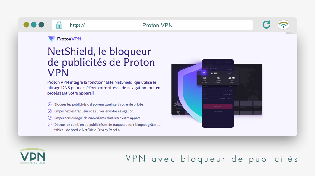 Illustration : Proton VPN avec bloqueur de publicités NetShied