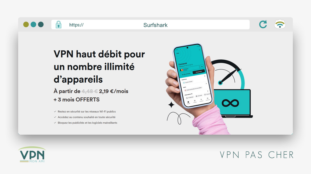 Illustration : Surfshark  VPN pas cher mai 2025