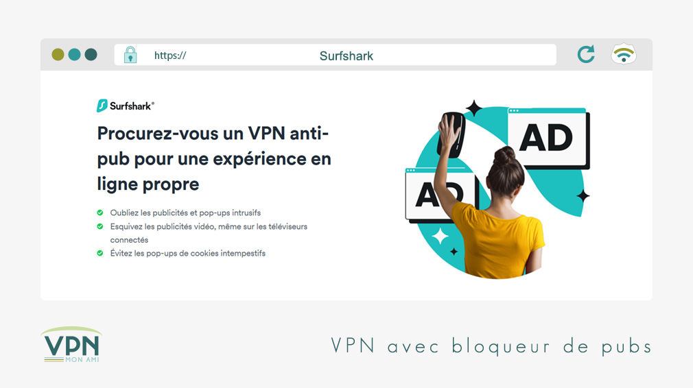 Illustration : Surfshark meilleur VPN avec bloqueur de pubs intégré