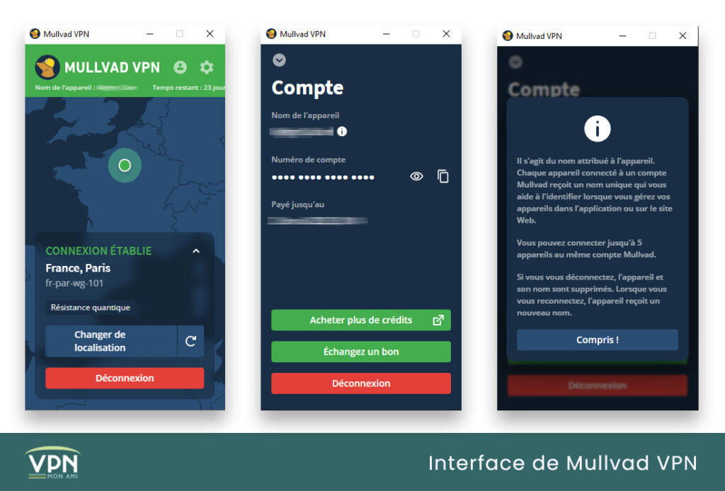 Illustration : Voici l'interface de Mullvad VPN