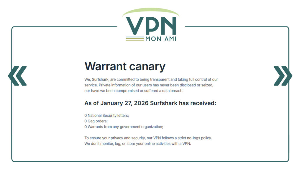 Warrant Canary Surfshark VPN