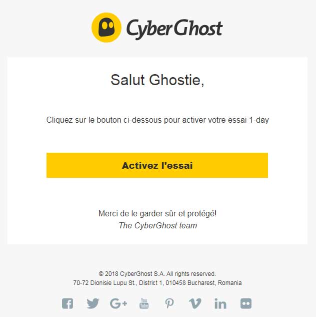 mail d'activation d'essai de cyberghost gratuit