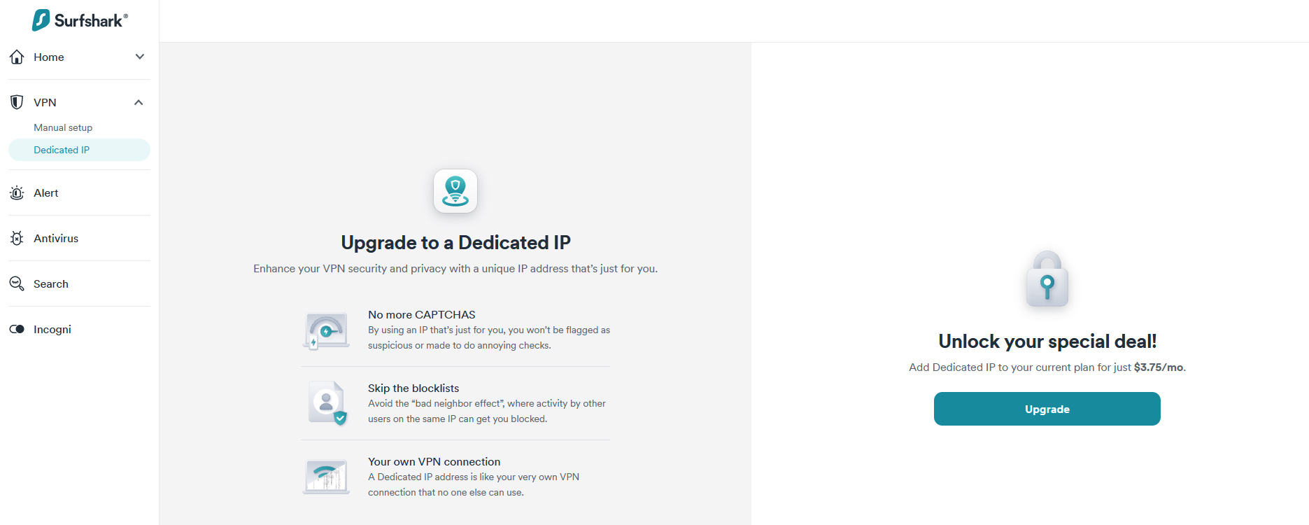 Illustration : avoir un IP dédiée chez Surfshark