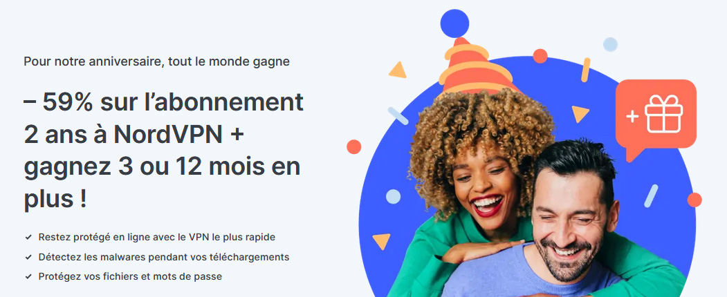 Illustration : campagne des 11 ans de NordVPN, promotion exceptionnelle de février 2023