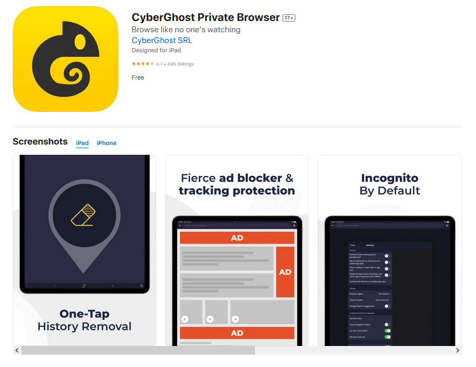 Illustration : cyberghost private browser app store