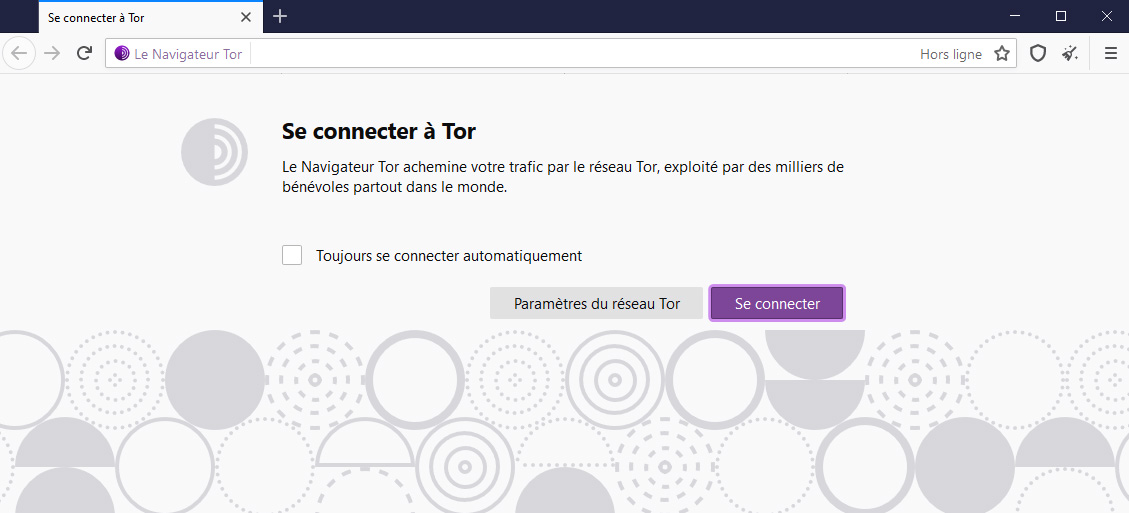Illustration : Écran de lancement du navigateur Tor.