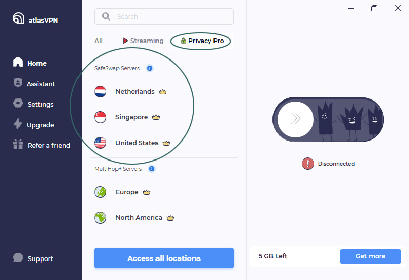 Illustration : emplacement fonctionnalité serveurs SafeSwap