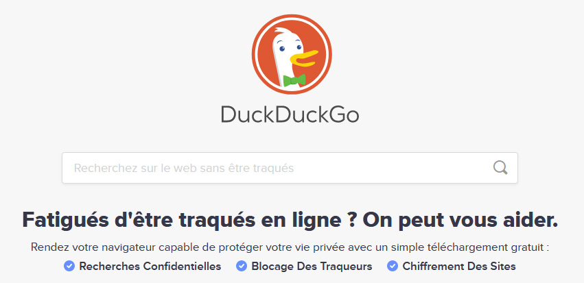 Illustration : home de DuckDuckGo