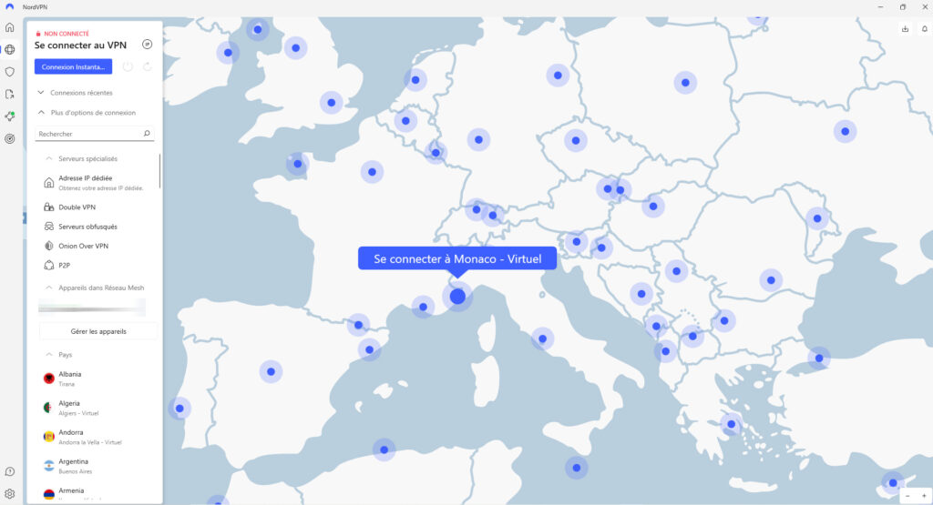 Illustration : NordVPN pour windows nouvelle interface