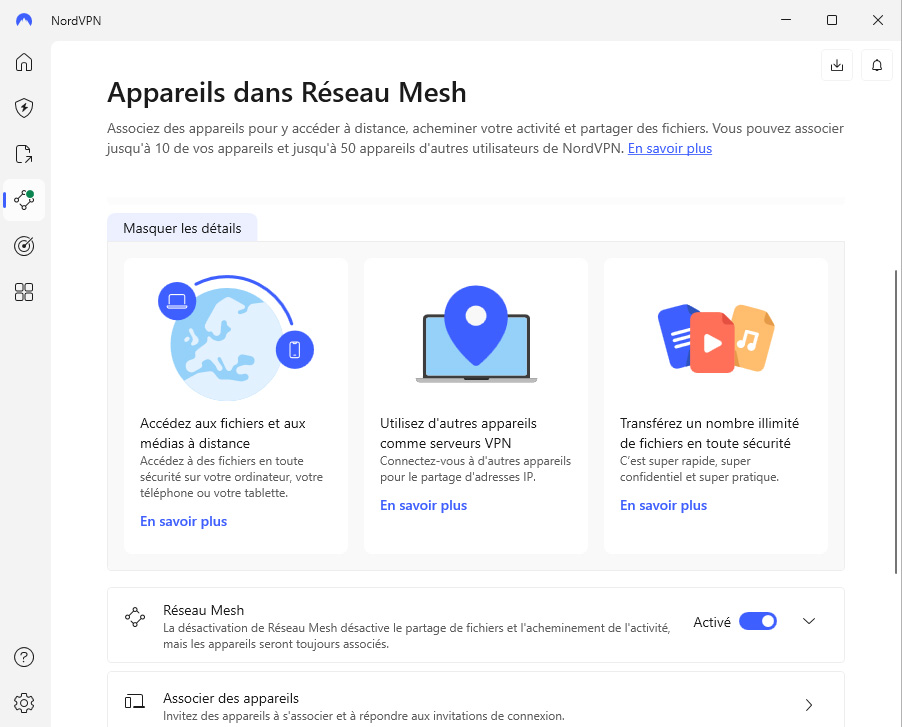 Illustration : Interface Réseau Mesh de NordVPN