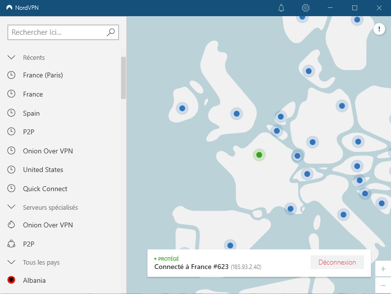 Illustration : interface de NordVPN le meilleur VPN pour 2021