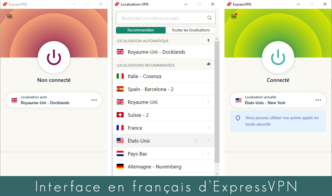 illustration : interface expressVPN en français