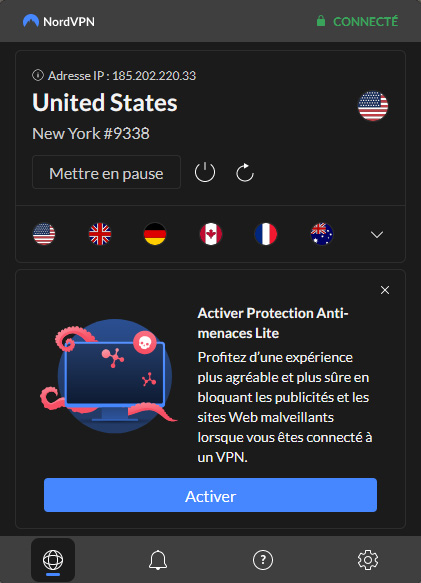 Illustration : interface extension de navigateur de NordVPN