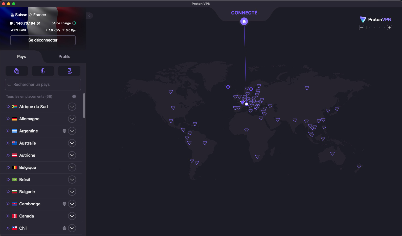 Illustration : Interface pour mac de Proton VPN