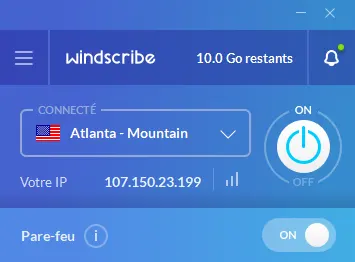 Illustration : Interface de Windscribe en français