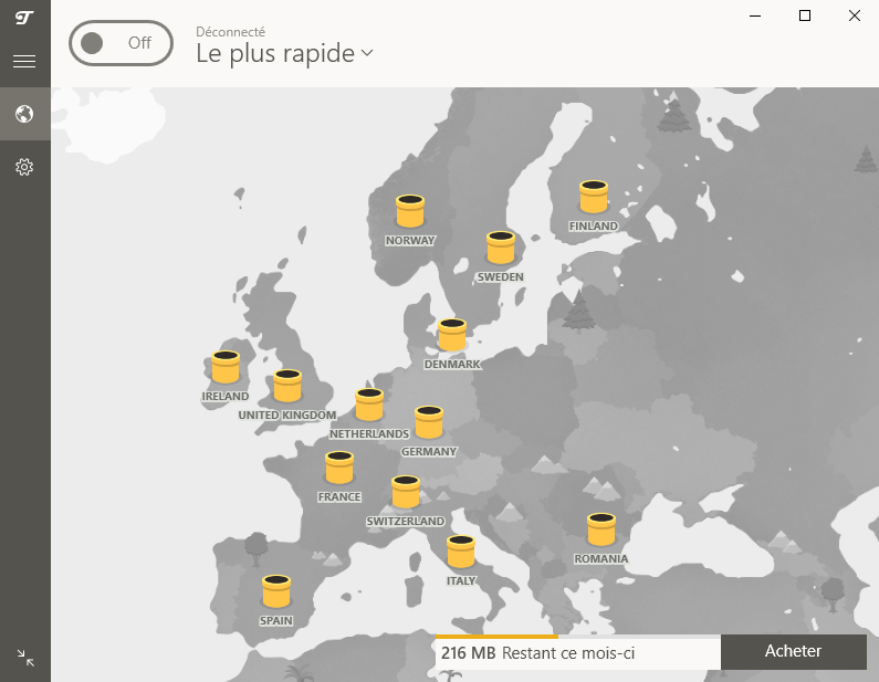 interface de TunnelBear