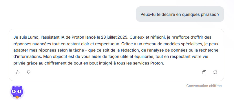 Illustration : Lumo, l'IA de proton qui se décrit