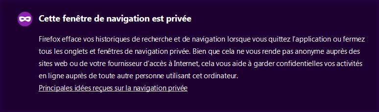 Illustration : Détail sur la navigation privée dans le navigateur Firefox