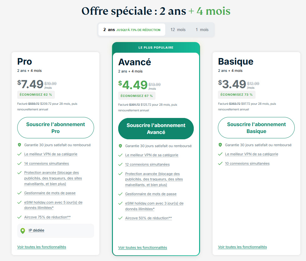 Illustration : Prix des forfaits d'ExpressVPN pour 2 ans