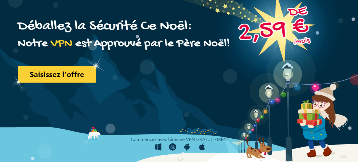 Illustration : promo de noel 2023 hide.me VPN