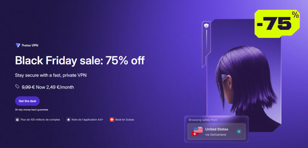 Illustration : promotion Proton VPN Black Friday 2025