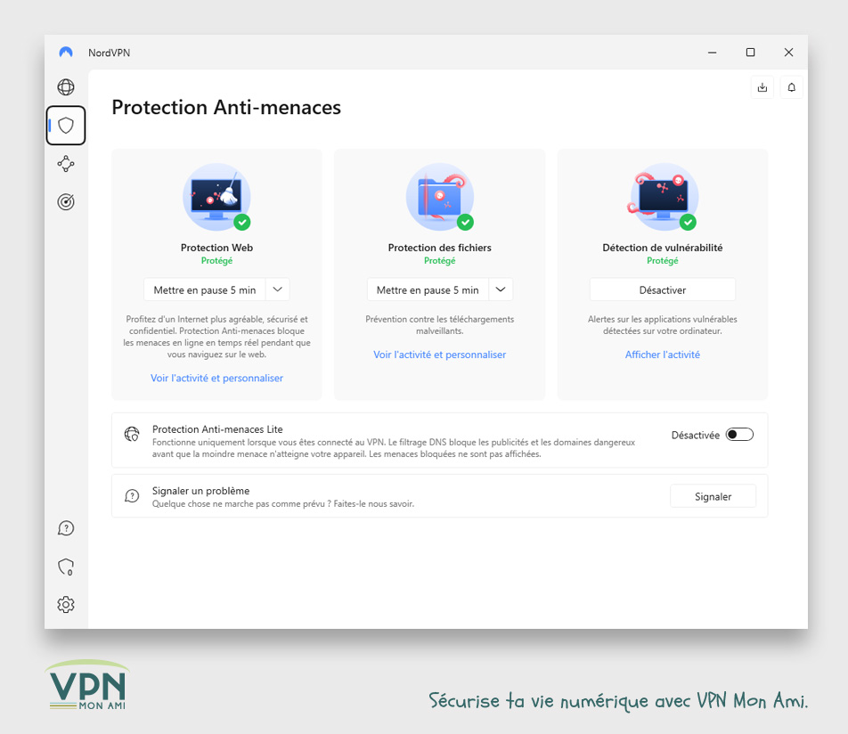 Illustration : interface de protection anti-menace de NordVPN 2024