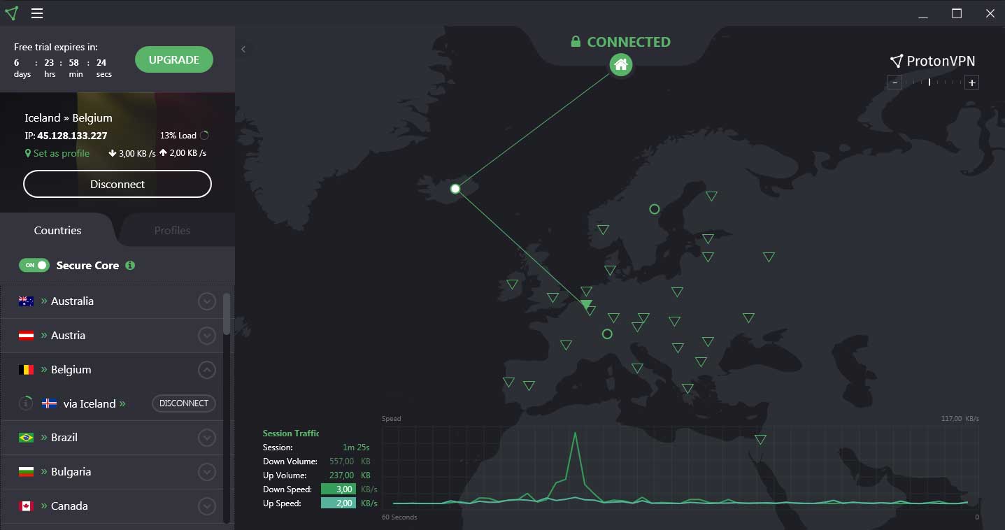 VPN Free illustrion de l'interface de ProtonVPN