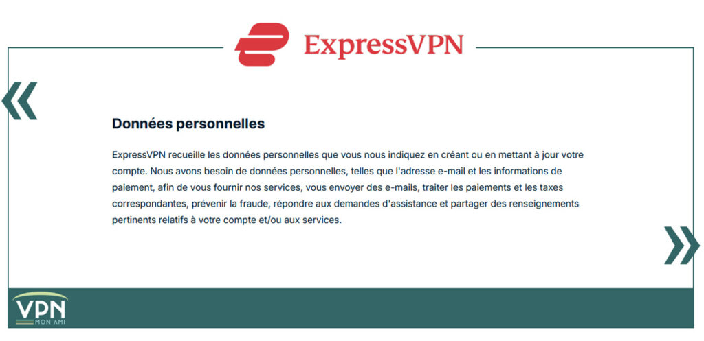 screenshot données collectées par expressVPN email et paiement