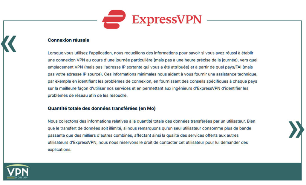 Données statistiques d'utilisation et données de diagnostic de l'application ExpressVPN