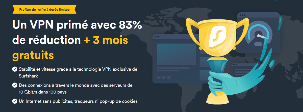 Illustration : Super promotion d'avril 2023 de Surfshark VPN